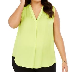 Plus Size Inverted-Pleat Top in Lime Vince Camuto